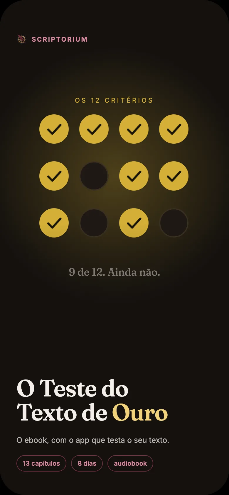 O guia O Teste do Texto de Ouro aberto no app