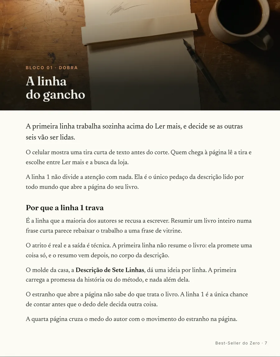 Abertura de bloco: Cada bloco abre em cena, da linha do gancho até a página publicada